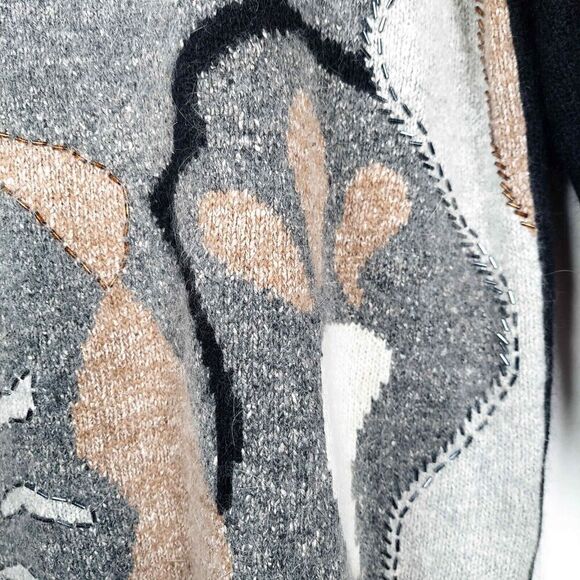 Vintage Silk Angora Lambswool Sweater Beaded Sequins Abstract Size Medium - Picture 3 of 8